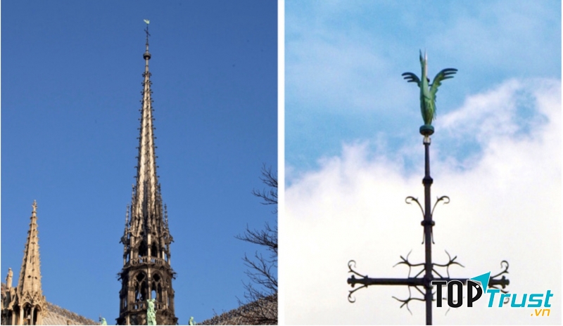 Tháp nhọn La Flèche và tượng gà trống mang thánh tích ở phía trên