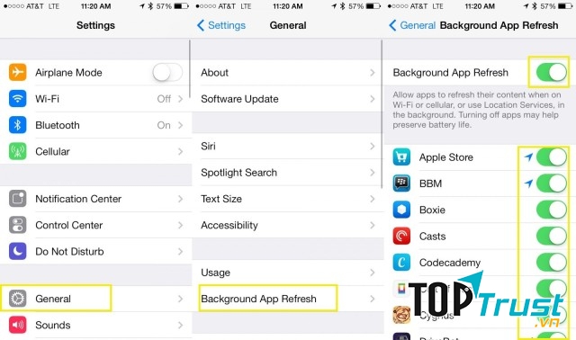 Tắt Background App Refresh