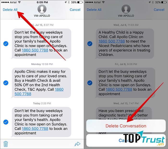Xóa bớt tin nhắn không cần thiết