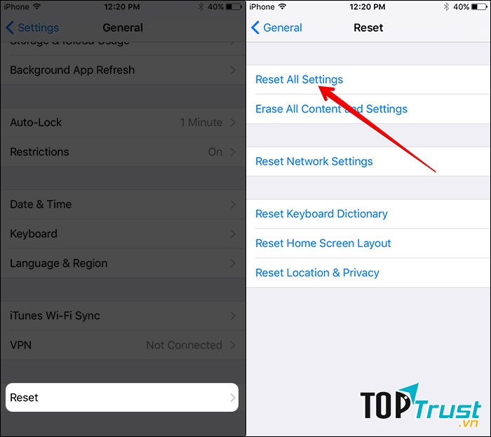 Cài đặt lại toàn bộ thiết lập nhưng không bị mất dữ liệu