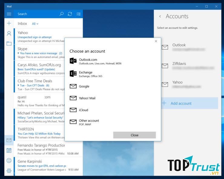 Ứng dụng Mail mặc định trong Windows 10