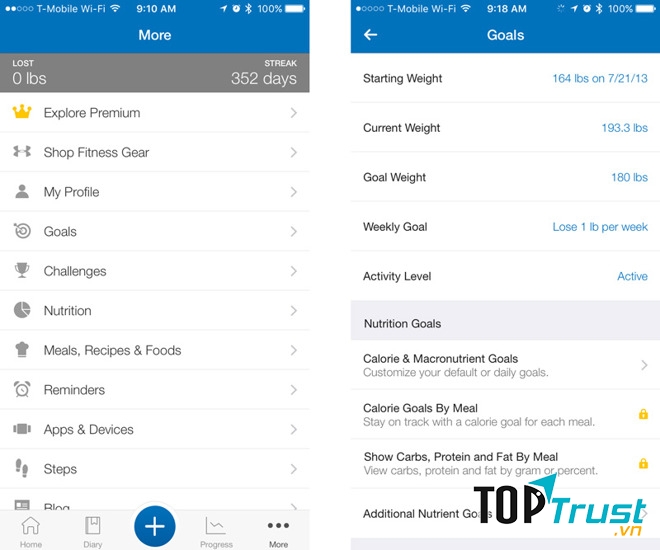 Ứng dụng tập luyện MyFitnessPal