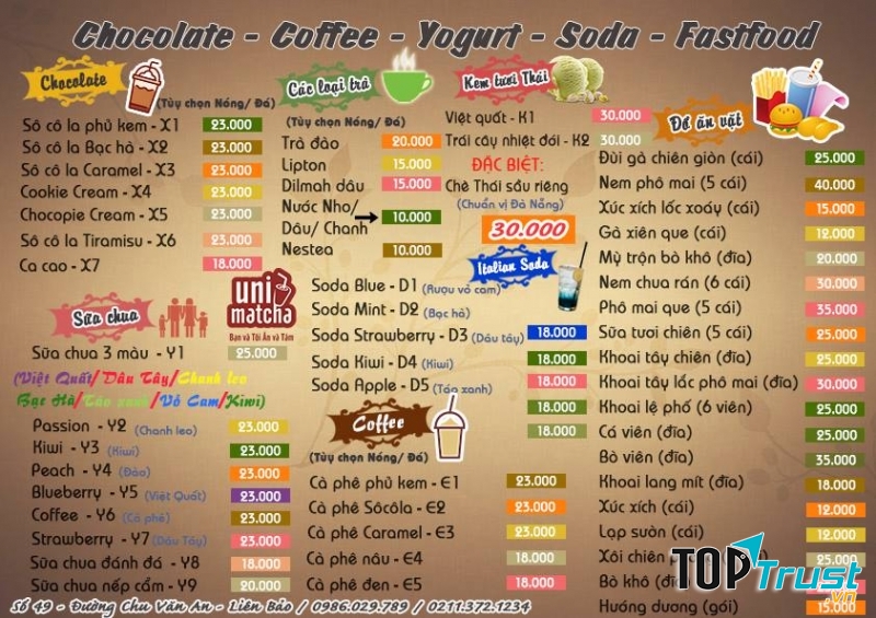 Menu của Uni Matcha