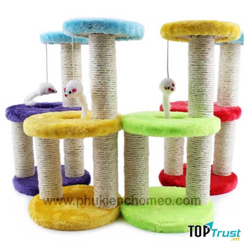 Đồ chơi mèo hai tầng với thiết kế độc đáo gồm trụ cào kết hợp cùng cần câu kèm chuột giúp chúng có những giây phút nghỉ ngơi và vui chơi tốt nhất