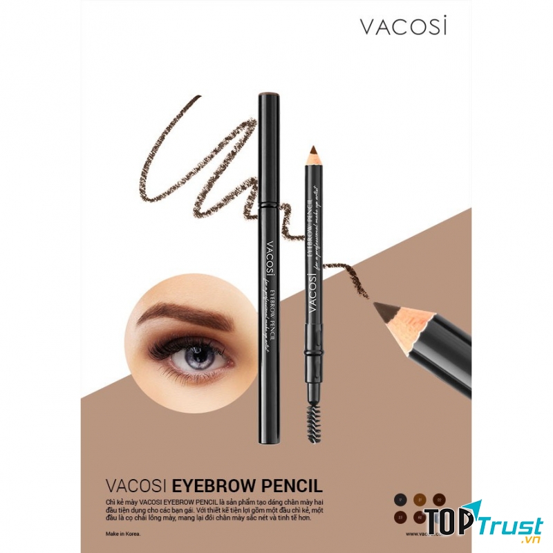 Vacosi Auto Eyebrow Pencil này lên màu tương đối chuẩn, bám lâu cực kỳ, giữ được độ sắc nét nhưng vẫn tự nhiên cho đôi lông mày của bạn.  ﻿