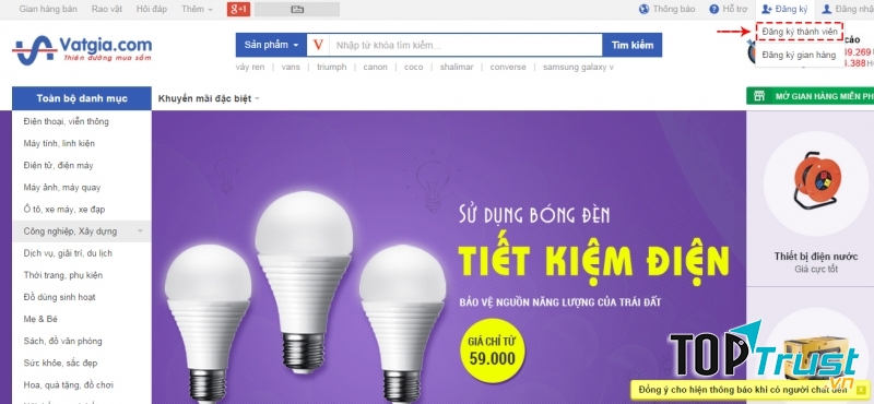Giao diện của vatgia.com