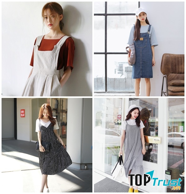Sự kết hợp nãy vẫn được nhiều idol Hàn Quốc sử dụng để làm cho set đồ yếm của mình trông xinh hơn.