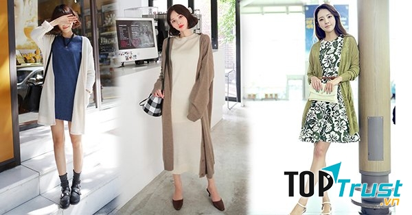 Váy liền với cardigan mỏng