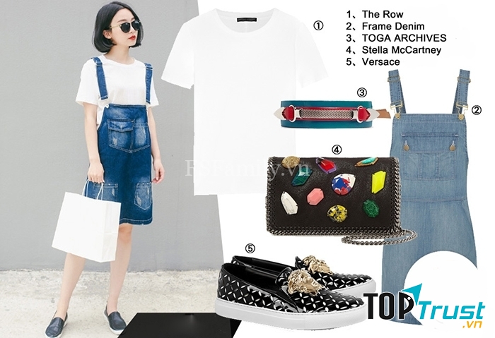 Váy yếm kết  hợp với giày búp bê