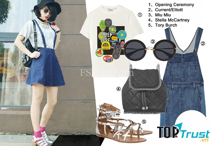 Váy yếm kết hợp với xăng đan