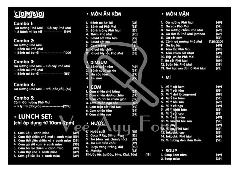 Menu của Vee Ayy Food