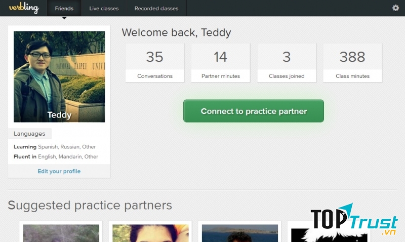 Giao diện của Verbling