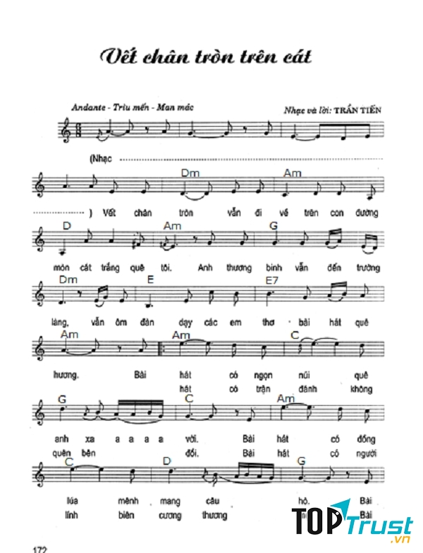 Lời bài hát Vết chân tròn trên cát