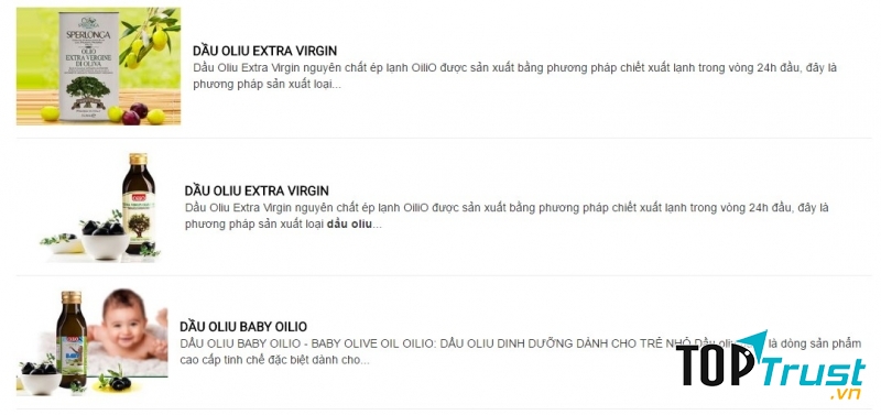 Một số sản phẩm dầu Oliu của công ty