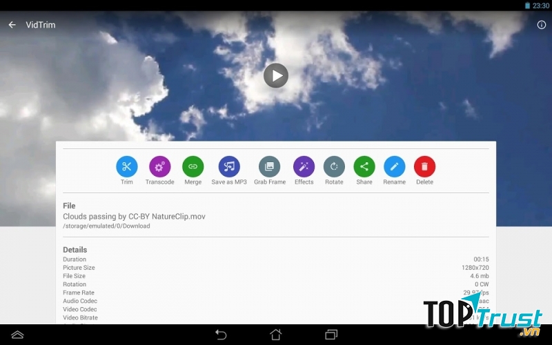 Giao diện VidTrim trên Android