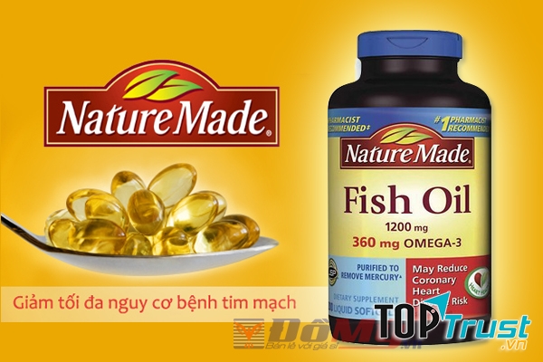 Sử dụng 02 viên dầu cá Nature Made 1200mg hàng ngày trong 01 tuần tương đương với 02 khẩu phần ăn cá mỡ sẽ mang lại sự hấp thụ tối ưu, cung cấp axit béo Omega-3 giúp tim khỏe manh .