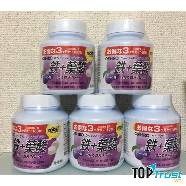 Viên sắt Acid Folic orihiro Most Chewable Iron Nhật Bản