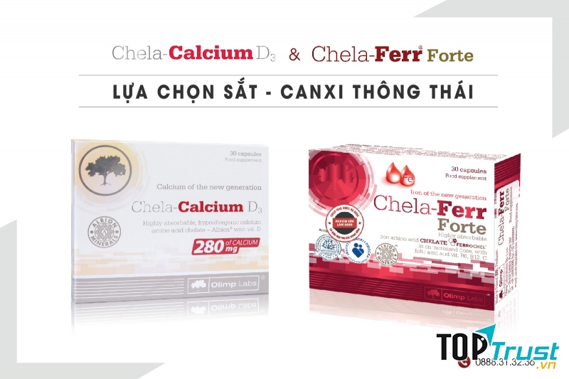 Sắt Chela-Ferr Forte và Canxi Chela-Calcium D3 dễ hấp thu, không táo bón