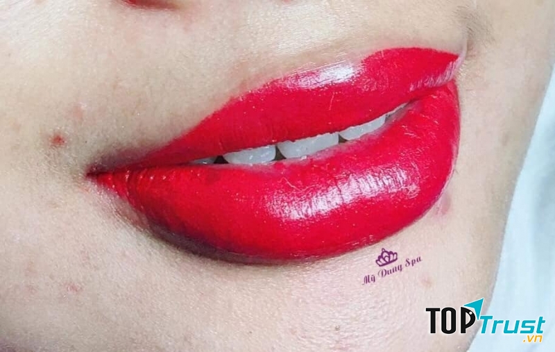 Mẫu môi ngay sau khi làm xong: Không sưng, không đau, lên chuẩn màu.