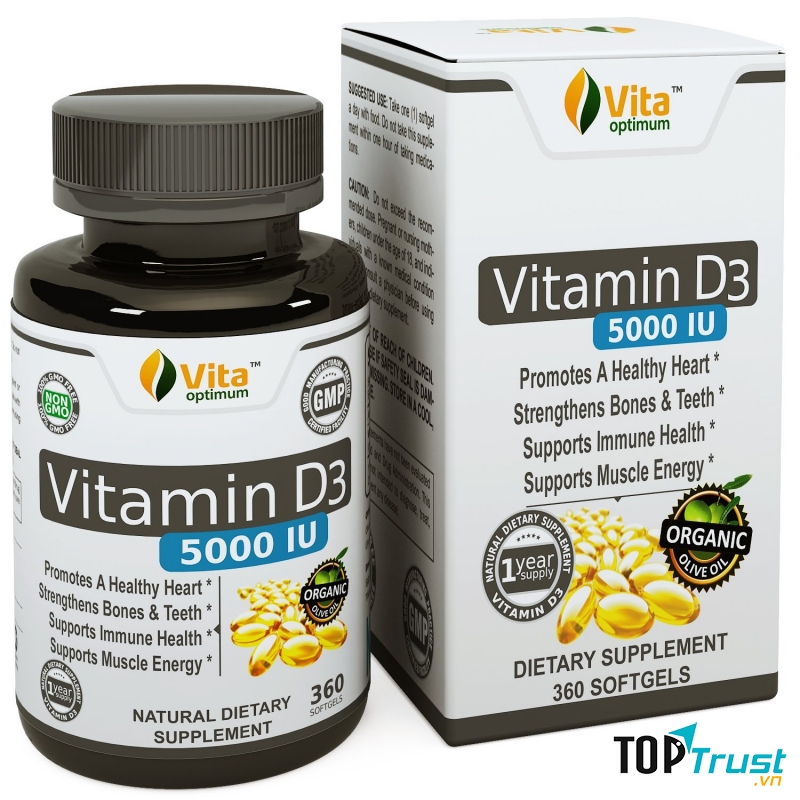 Vitamin D3 5000 IU Pills hiệu Vita Optimum – nhãn hiệu hàng đầu về thực phẩm chức năng chăm sóc sức khỏe đến từ Mỹ