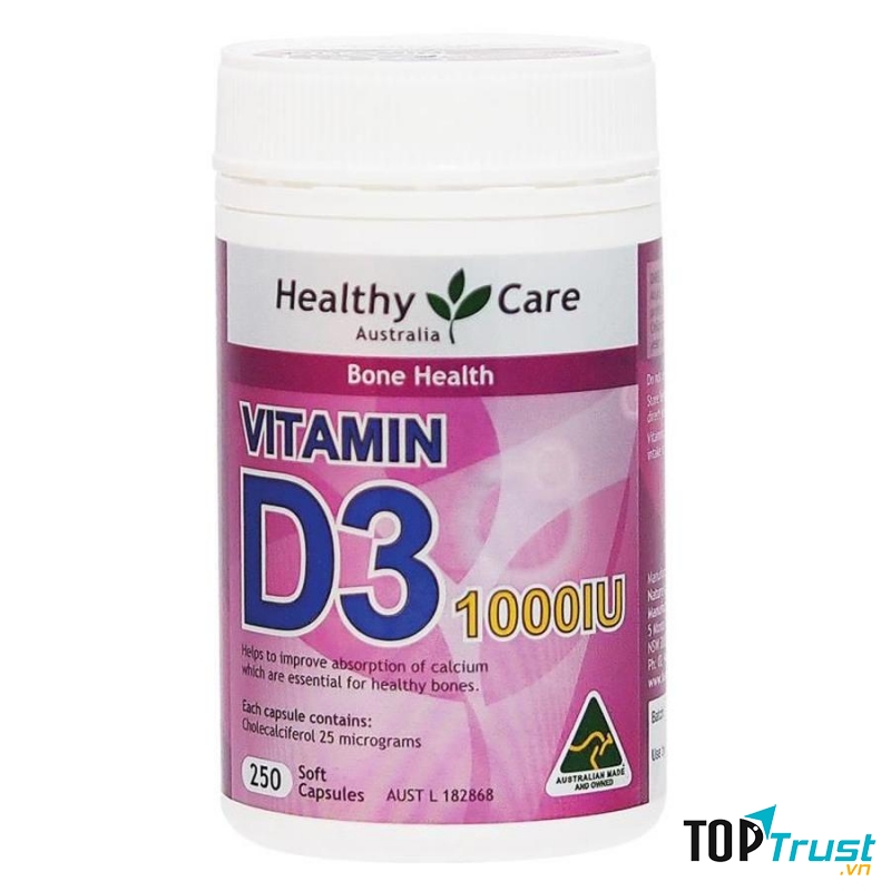 Viên Uống Bổ Sung Vitamin D3 1000 IU Healthy Care Hộp 250 Viên Của Úc: