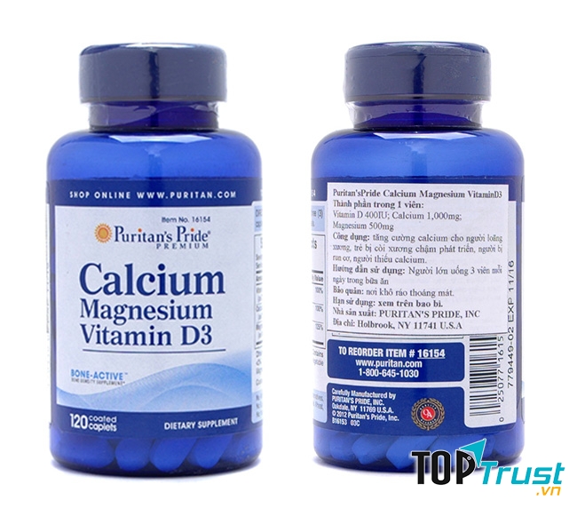 Viên uống canxi Calcium Magnesium Vitamin D3 Puritan's Pride 120 viên: