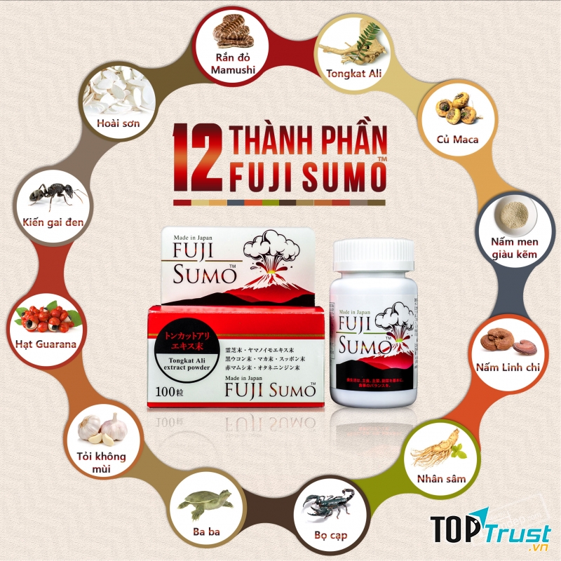 Sản phẩm có chứa thành phần chính gồm 12 dược liệu thiên nhiên quý cho tác dụng kích thích sản sinh nội tiết tố Testosterone một cách tự nhiên trong cơ thể.