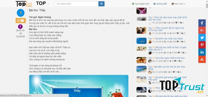 Bài thơ viết riêng và kèm lời bình được trình bày rất khoa học