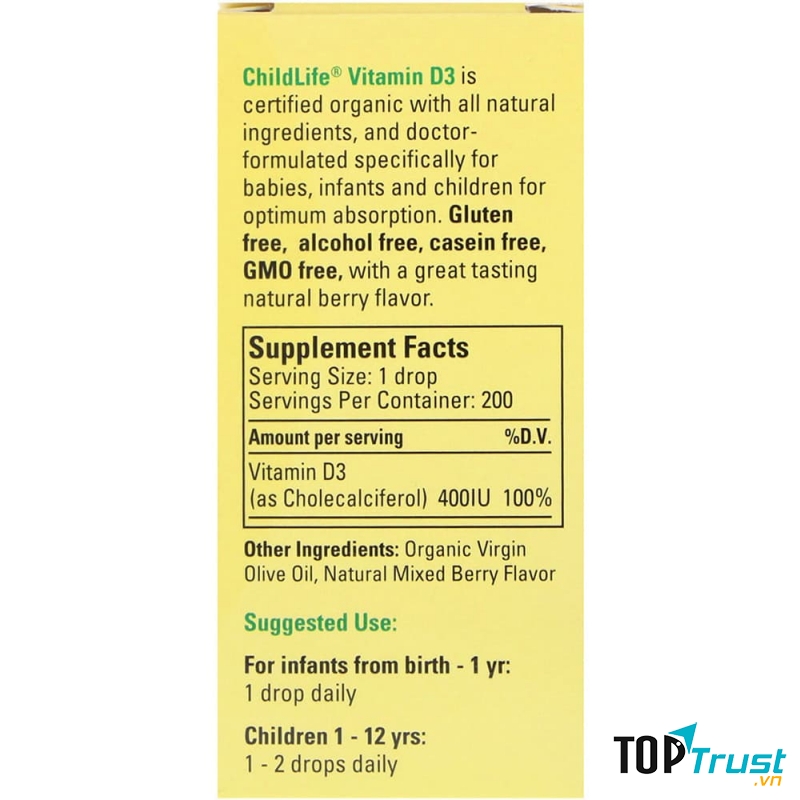 Vitamin D3 Childlife Hữu Cơ Organic 400IU Dạng Nước 10ml