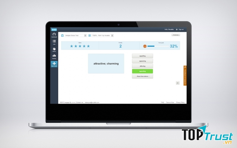 Giao diện trang web Vocabla