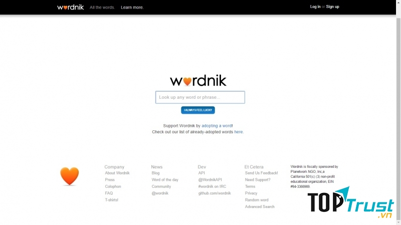 Giao diện thân thiện và bắt mắt của Wordnik.com