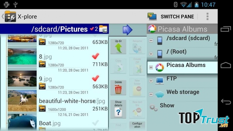 Giao diện X-plore File Manager.