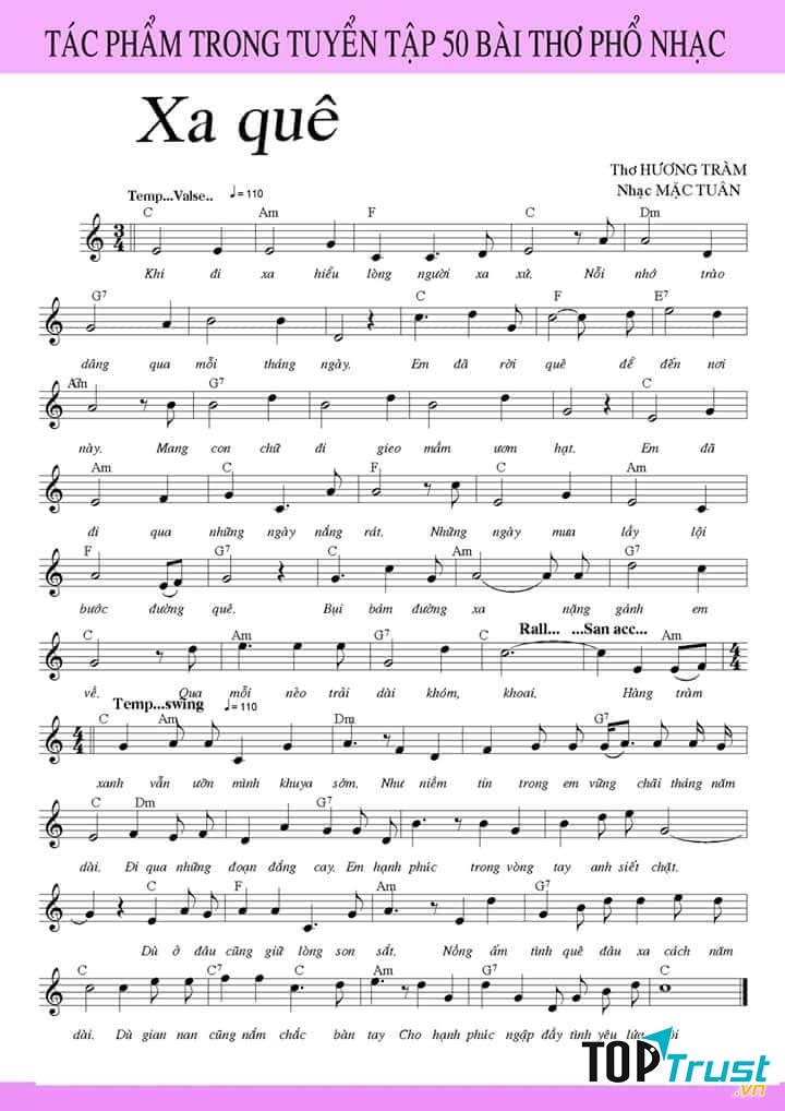 Bản nhạc phổ thơ Hương Tràm