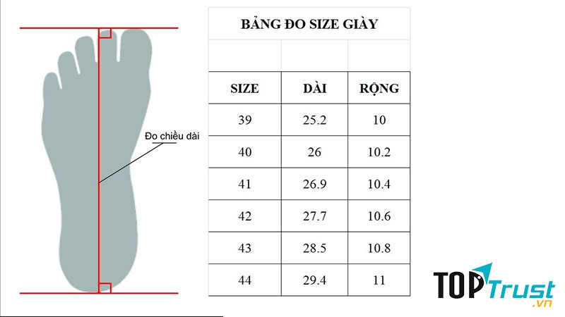 Nên tham khảo bảng đo size giày trước khi chọn lựa sản phẩm