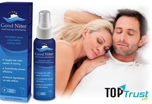 Xịt chống ngáy ngủ Good Niter có chứa các thành phần đặc biệt có tác động trực tiếp 3 khu vực nơi chứng ngáy có thể xảy ra: miệng, cổ họng hoặc mũi, tác động tới từng vị trí, làm dịu chứng ngáy ngủ một cách hiệu quả.