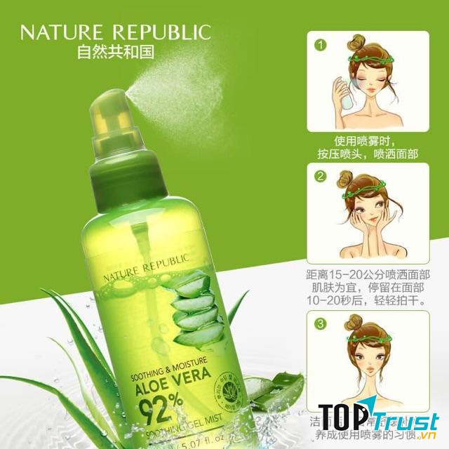 Xịt khoáng Nature Republic Soothing & Moisture Aloe Vera 92% Soothing Gel Mist