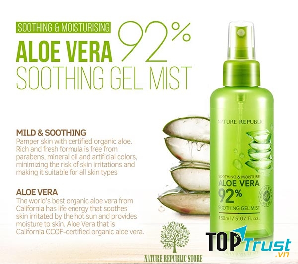 Xịt khoáng Nature Republic Soothing & Moisture Aloe Vera 92% Soothing Gel Mist