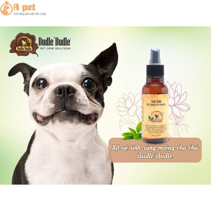 Xịt Vệ Sinh Răng Cho Chó Budle'Budle giúp chú chó của bạn làm sạch răng miệng một cách nhanh chóng mà không cần rửa nước hay dùng đến bàn chải.