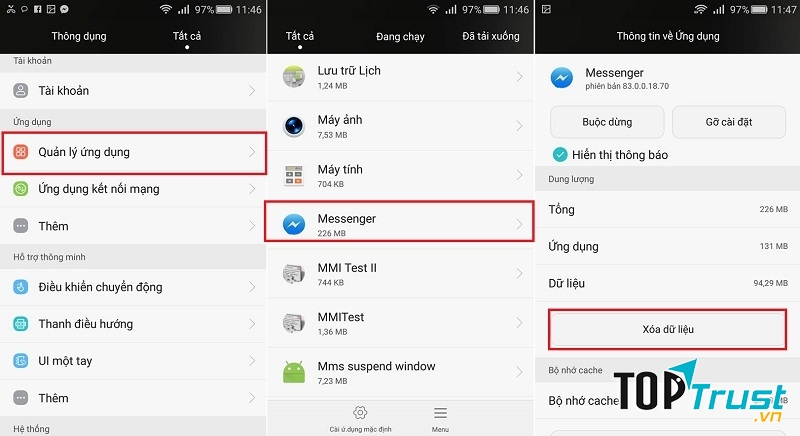 Xóa bộ nhớ đệm của ứng dụng