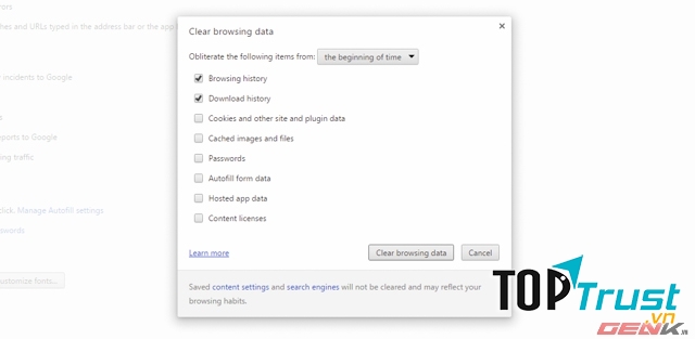 Xóa cache ở trình duyệt internet hoạt động chậm