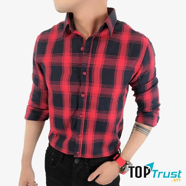 Áo sơ mi nam caro đỏ đen