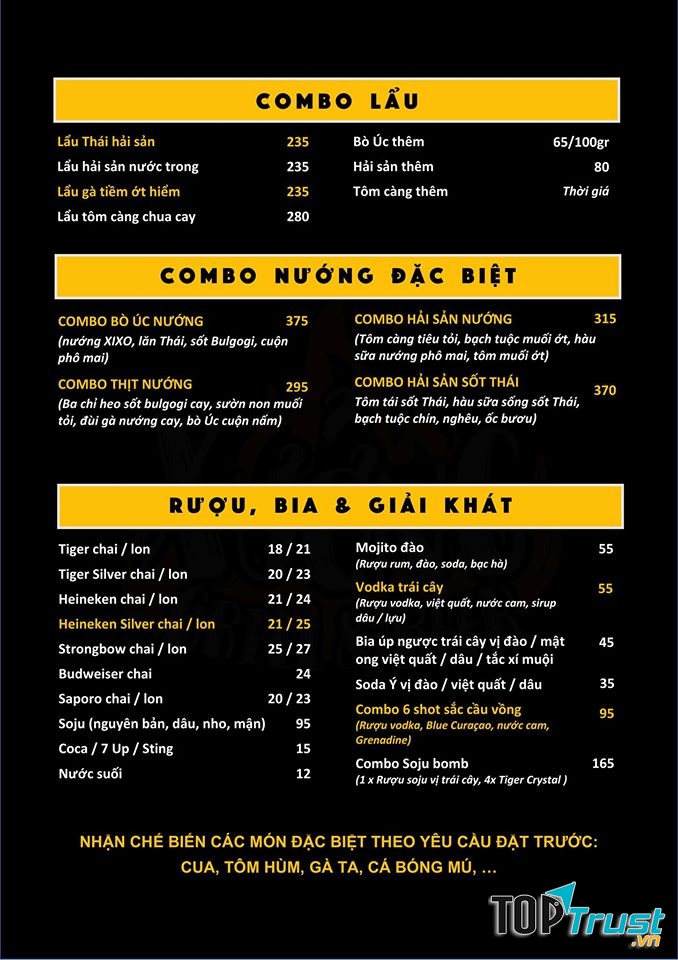 Menu quán Xưởng - Grill & Beer