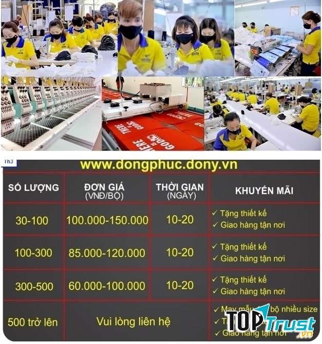 Bảng giá rõ ràng, minh bạch tại Xưởng may Dony