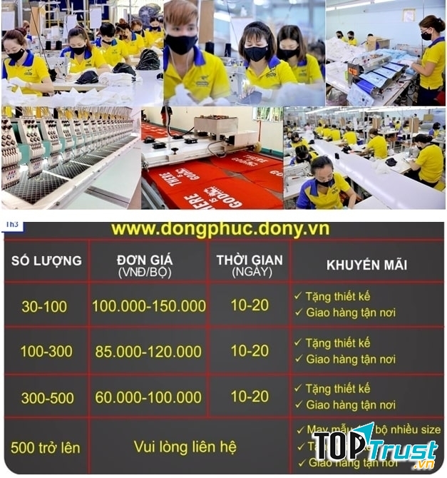 Bảng giá rõ ràng, minh bạch tại Xưởng may Dony