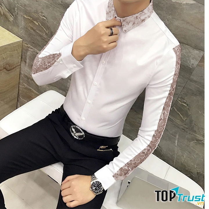 Áo Sơ Mi Nam Phối Ren Cổ
