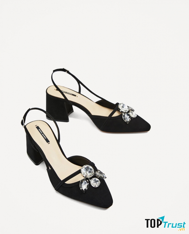 Giầy cao hở gót hiệu Zara màu đen chất da lộn