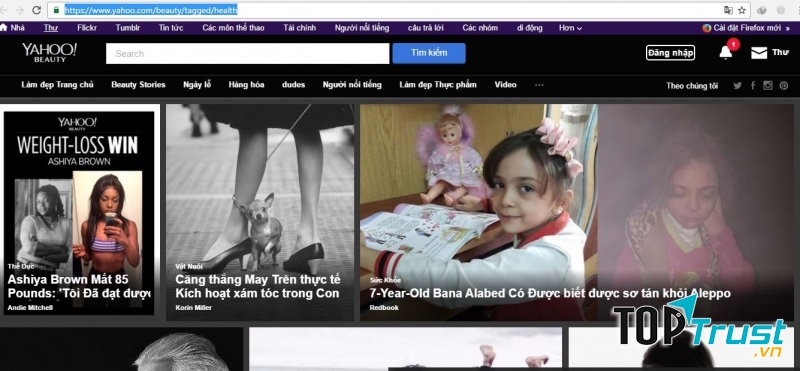 Giao diện cho thẻ sức khỏe của yahoo health.