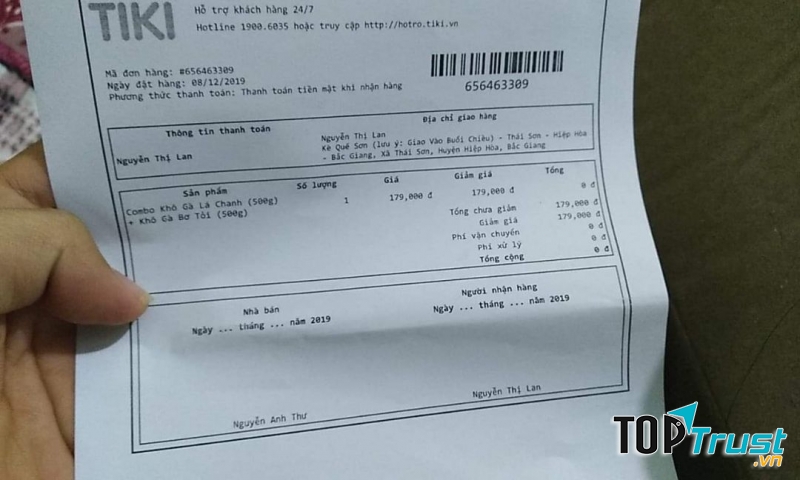 Biên lai của Tiki