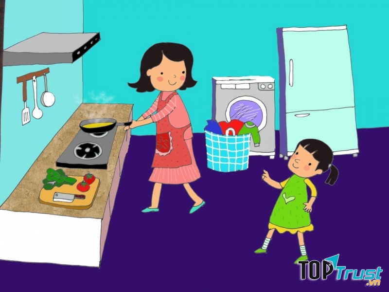 Mẹ làm việc, từ sáng sớm