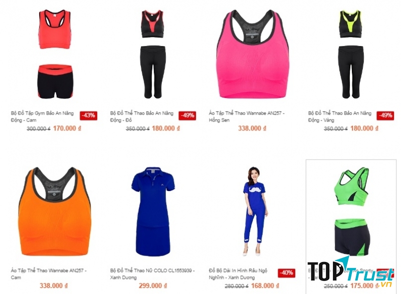 Các sản phẩm đồ thể thao nữ được bày bán tại Zanado